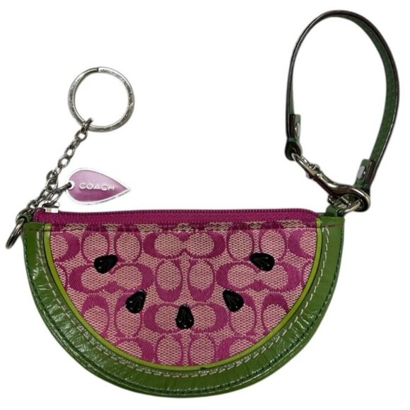 Coach Signature Watermelon Mini Bag Coin Pouch Keychain Wristlet Discontinued - Picture 1 of 4